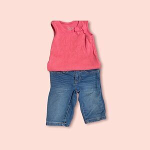The Children’s place cute pink top sleeveless with a pair of blue jean